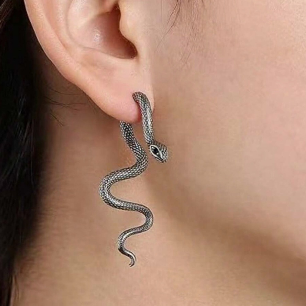 Antiqued Silver Snake Studs w/Jacket Backs Earrings